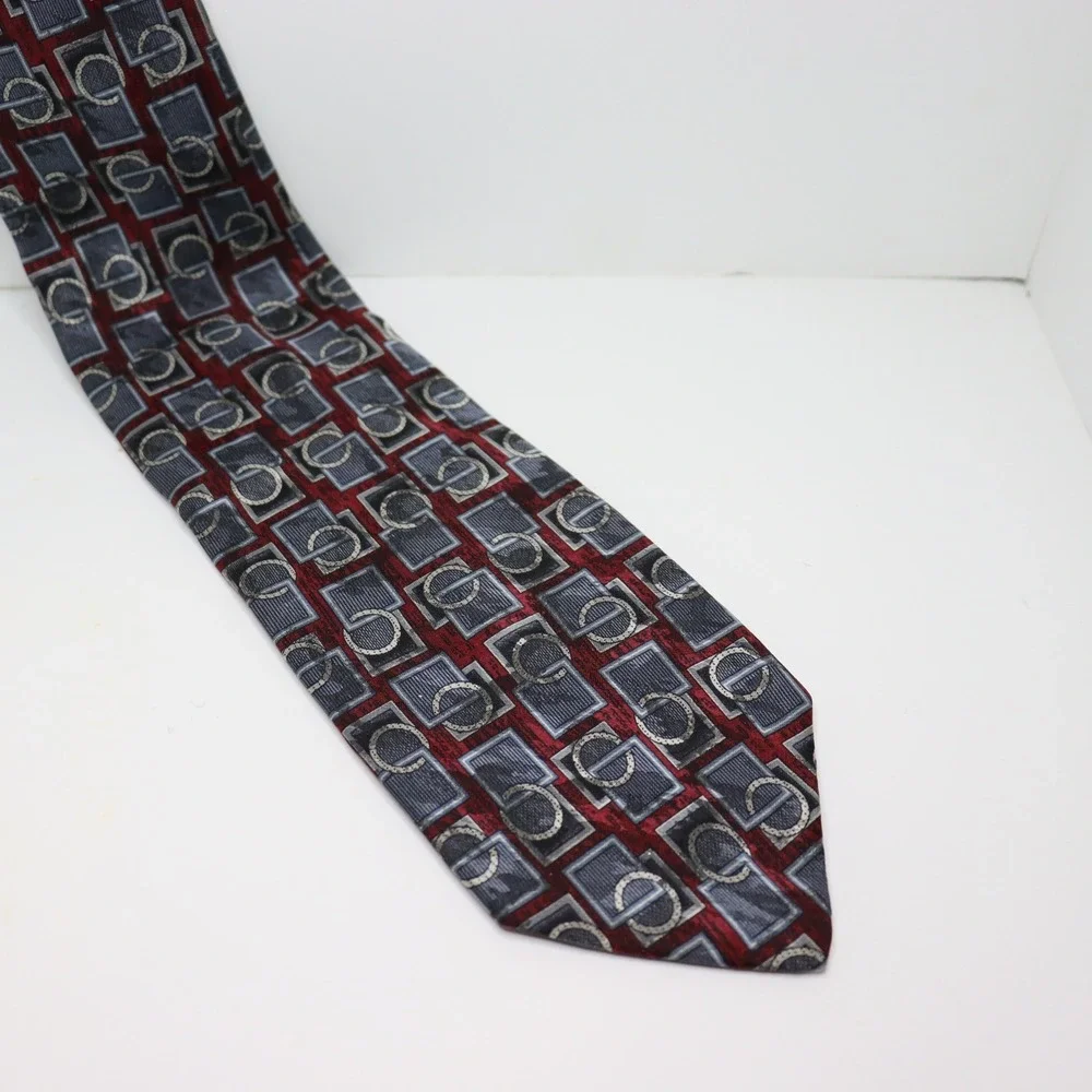Stafford Silk Tie OS Red Mens Dark Academia Geometric Formal